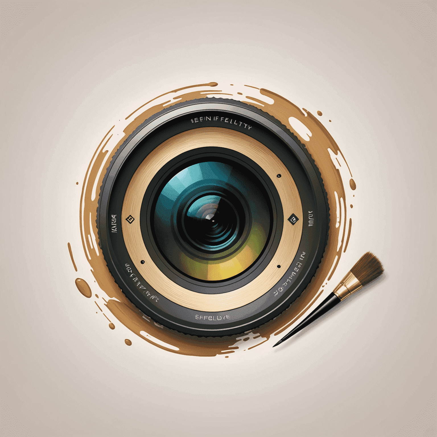 Afflrlty-senif logo - A stylized camera lens with paintbrush strokes, symbolizing photo editing and graphic design