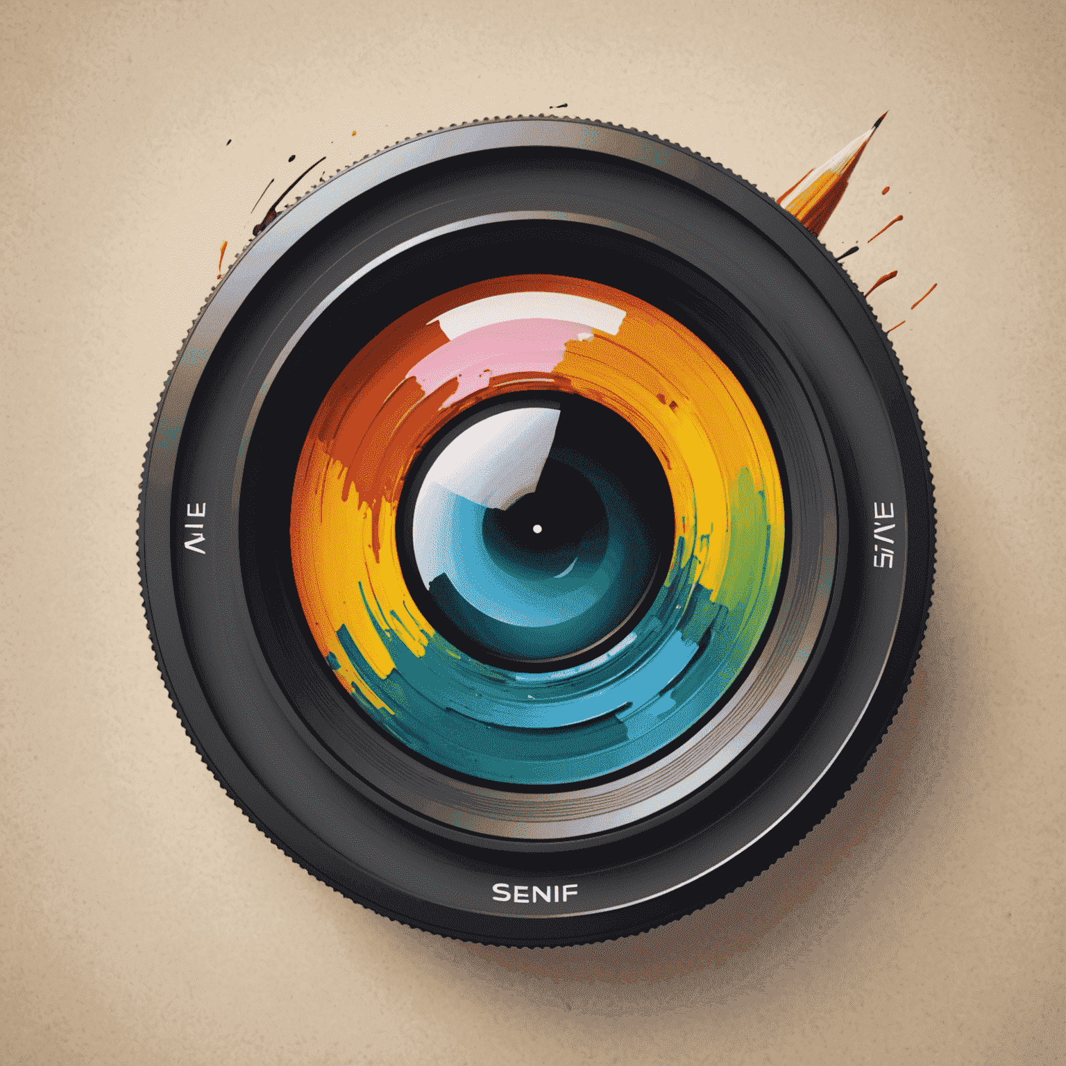 Afflrlty-senif logo - A stylized camera lens with paintbrush strokes, symbolizing photo editing and graphic design