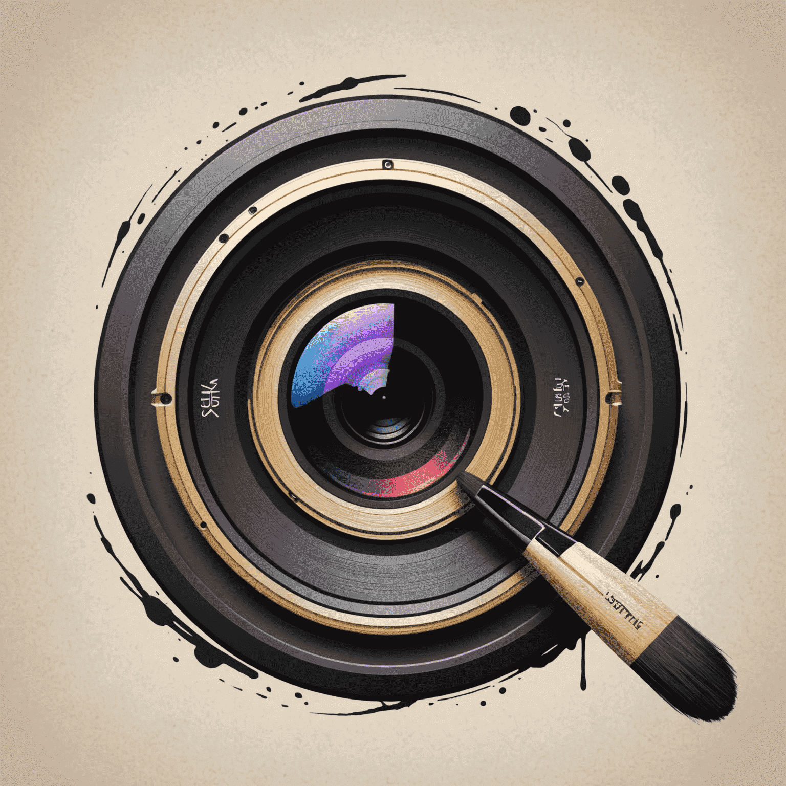 Afflrlty-senif logo - A stylized camera lens with paintbrush strokes, symbolizing photo editing and graphic design