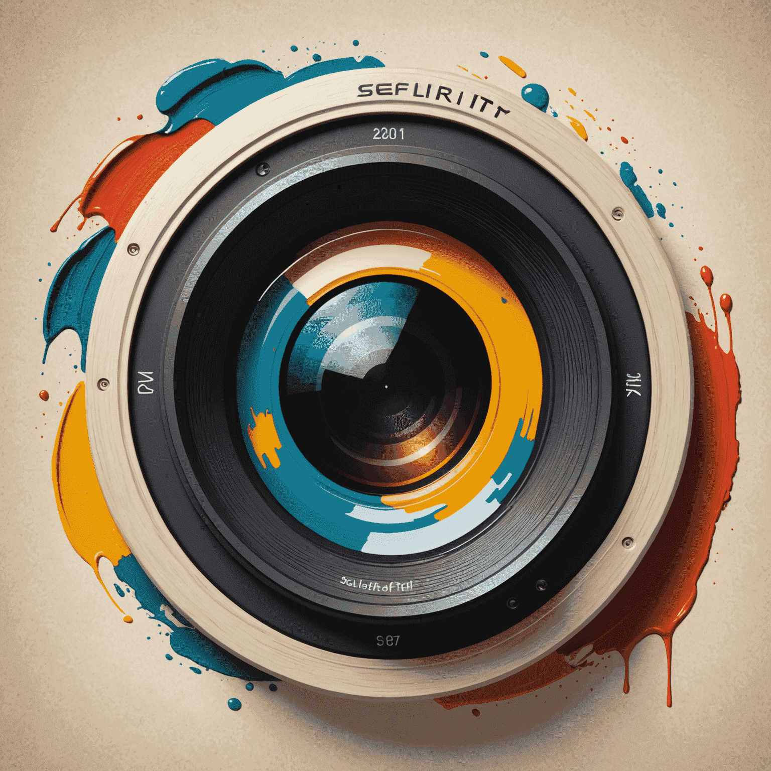 Afflrlty-senif logo - A stylized camera lens with paintbrush strokes, symbolizing photo editing and graphic design