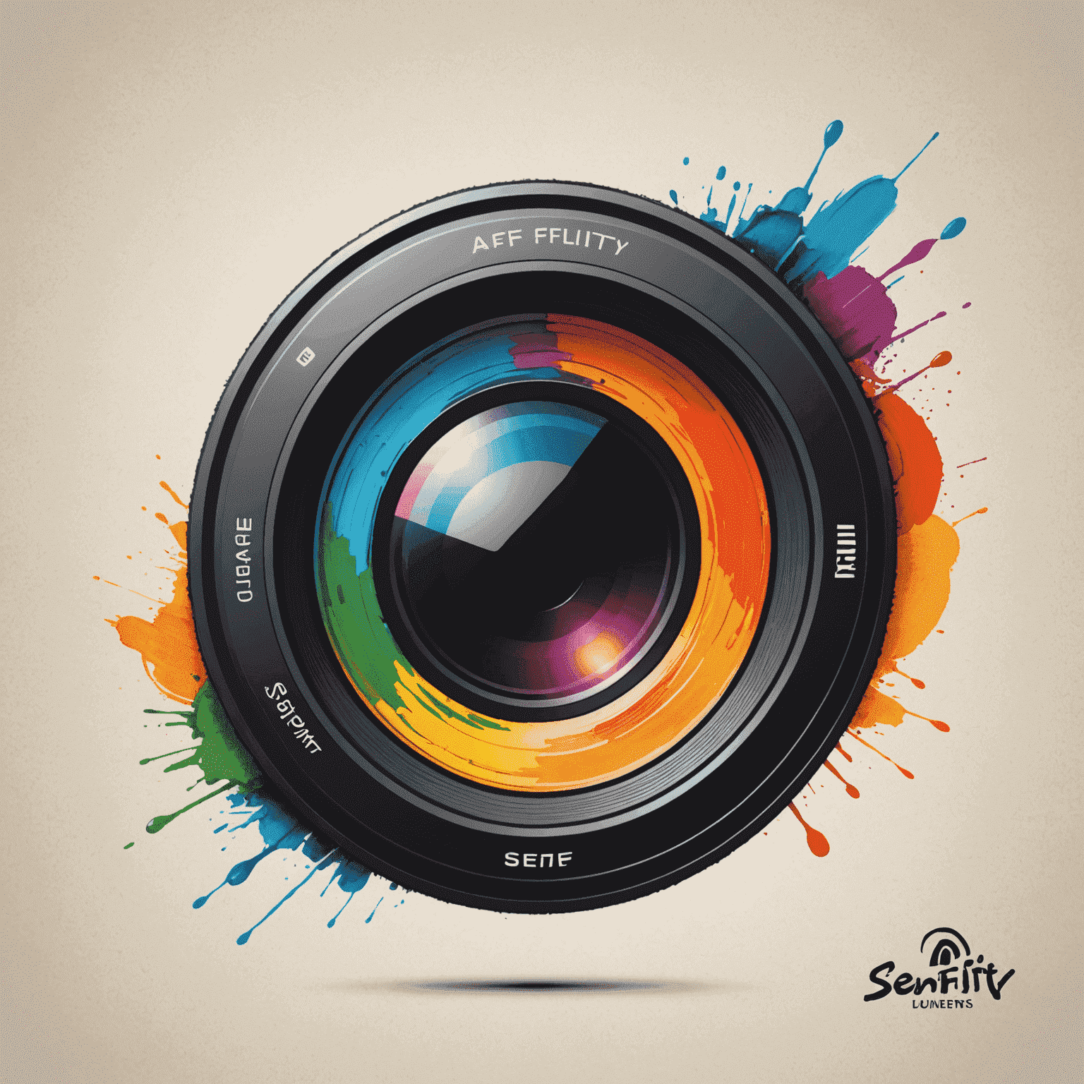 Afflrlty-senif logo - A stylized camera lens with paintbrush strokes, symbolizing photo editing and graphic design